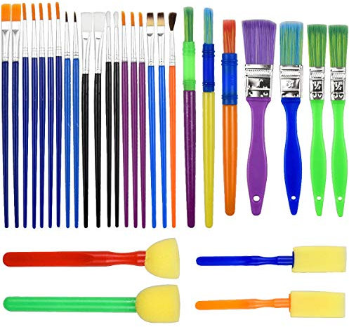 NATUCE 30PCS Peinture Brosse pour Enfants Bébé, Pinceaux de Peinture, Pinceaux en Mousse, Enfants Peinture Kits, Éponge Brosses de Peinture Enfant, Ensemble Brosse de Peinture pour Débutant Peinture