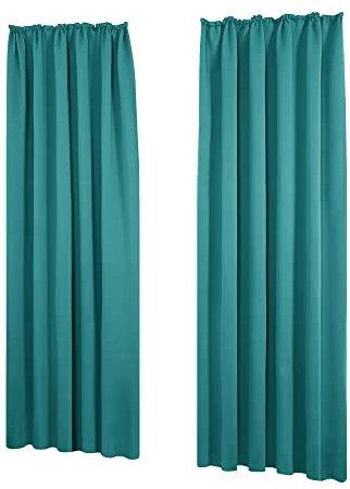 Deconovo Verdunkelung Gardinen Fenstervorhang Kälteschutz mit Kräuselband Winter, 290x140 cm(HöhexBreite), Türkis, 2er Set