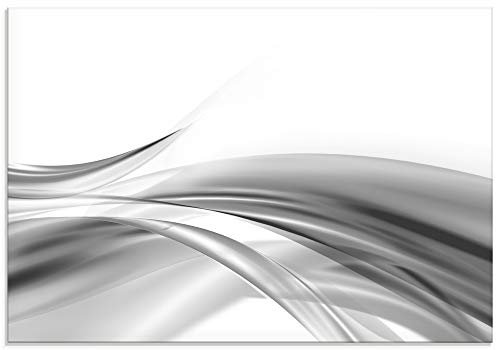 ARTLAND Spritzschutz Küchenrückwand Küche Herd Glas mit Motiv 80x55 cm Design Rückwand Bad Modern Abstrakt Kunst Welle Grau S7KX