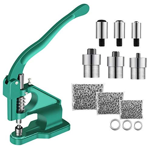 Rivet Press, Green Hand Leather Rivet Press Eyelet Machine Riveter Professional Machine, Manual Rack Press Hand Held Eyelet Machine with 3 Dies and 1500 Pieces Eyelets 6/10/12mm