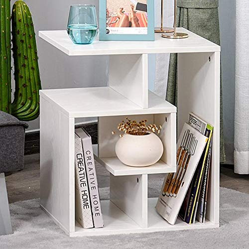 BAKAJI Libreria Bassa Scaffale 4 Ripiani in Legno MDF Tavolino Caffè Laterale Divano Design Moderno Arredamento per Soggiorno Salotto Casa o Ufficio Dimensione 45 x 40 x 55 cm (Bianco)