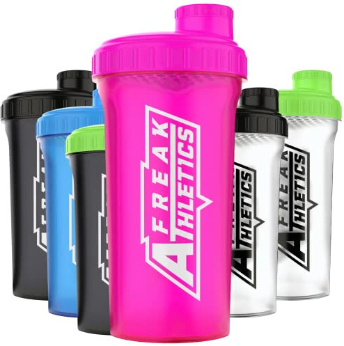 Protein Shaker Bottle 700ml Premium BPA Free shaker Bottle by Freak Athletics (Pink Transparent / Pink Lid)