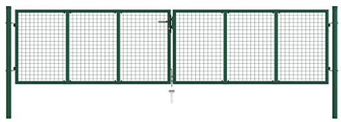 Einfahrtstor,Doppelflügel,Mesh-Gartentor Stahl 400 x 75 cm Grün
