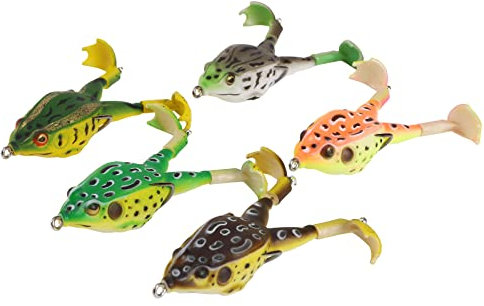 EMSea 5 STÜCKE 9 cm Doppelpropeller Frösche Gummiköder Hohe Simulation Realistische Doppelwiderhaken Silikon Angelköder Prop Froschköder für Bassforelle Gelbbarsch