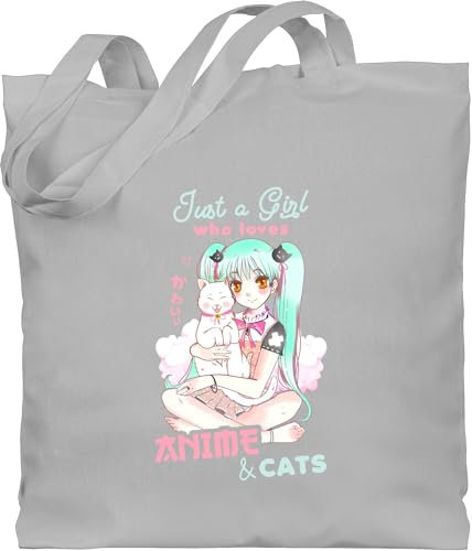 Shirtracer Baumwolltasche - Geschenke - Just a girl who loves anime & cats - Unisize - Hellgrau - tote bag aesthetic taschen baumwoll tasche totebag stoffsackerl jute baumwolltaschen einkaufsbeutel