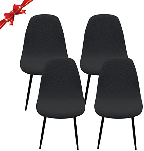 Jaotto Stuhlhussen 4er Set Strech, Esszimmerstühle Bezug Universal Waschbar Abnehmbare,Elegante Stuhlbezug Stuhlabdeckung Antirutsch, Küchenstühle für Büro Esszimmer Wohnzimmer,Diagonale Schwarz