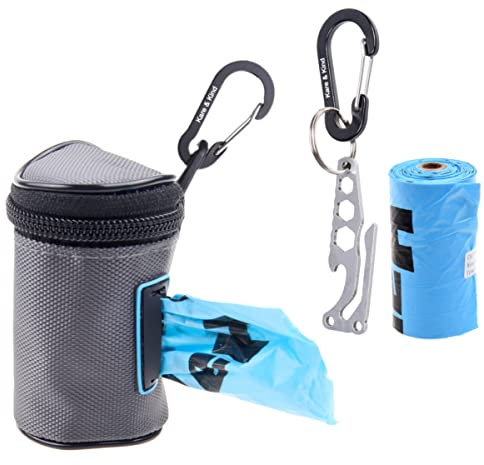 Kare & Kind Distributeur de sacs à déchets pour animaux avec support pour crottes de chien - Porte-sac à crottes à fermeture éclair - comprend également des sacs à déchets pour animaux, un mousqueton