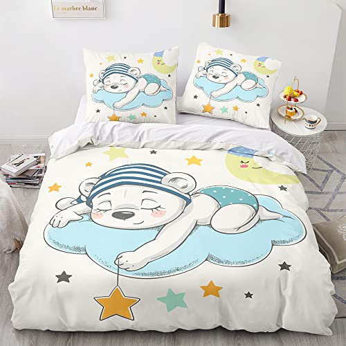 Morbuy Weiche Bettwäsche aus Mikrofaser Bettbezug 135x200 155x220 200x200 220x240 mit Reißverschluss + Kissenbezüge 80x80 cm, Teddybär Drucken Bettwäsche-Set (155x220cm,Stern Mond)