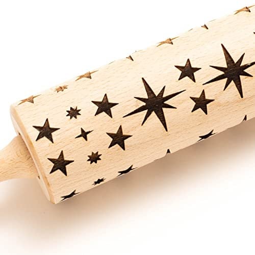 Ribnican - Mattarello per pasticceria fatta in casa, mattarello natalizio, mattarello inciso, con motivo inciso, 43 cm (stella)