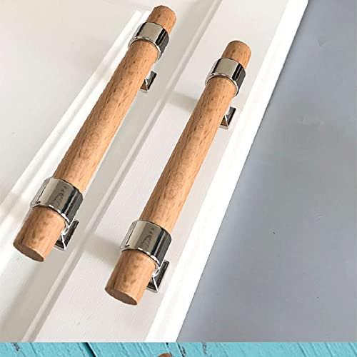 Bois 2 Pièces Poignée Meuble Bois Poignées de Meuble Cuisine Boutons De Meuble en Forme d'arc en Bois Moderne tiroir Knobs Ajustables poignet porte placard bois (hole centre 128mm,chrome)