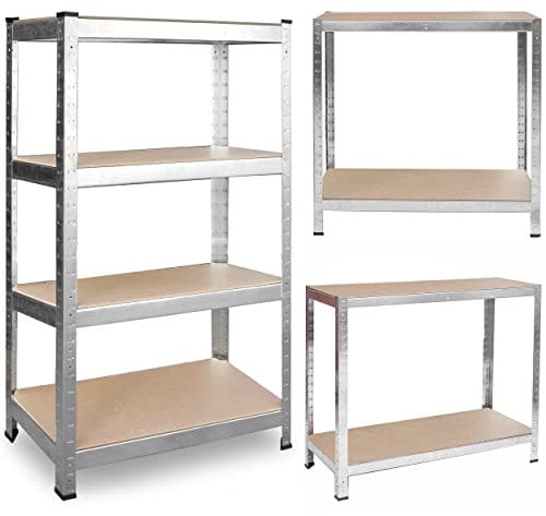 Plonos Metallregal Lagerregal - Regal zur Lagerung Organisation in Abstellräumen Kellern Garagen Wirtschaftsräumen - Hergestellt aus Metall und MDF Platte - bis 600 kg Größe 174 x 80 x 40 cm