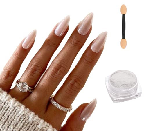 VIRAL TIKTOK TRENDING Glazed Donut Pearl Chrome Nail Powder, with Applicator Brush To Achieve Hailey Bieber Nails, Chrome Glitter Powder for Nail Art Design