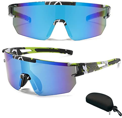 Fahrradbrille Herren Damen, Fahrradbrille Winddicht UV 400, Bunte Fahrrad Brille Anti-Uv, Rennrad Brille für Outdooraktivitäten Wie Radfahren Laufen Klettern Autofahren Angeln Golf (Blau Grün)