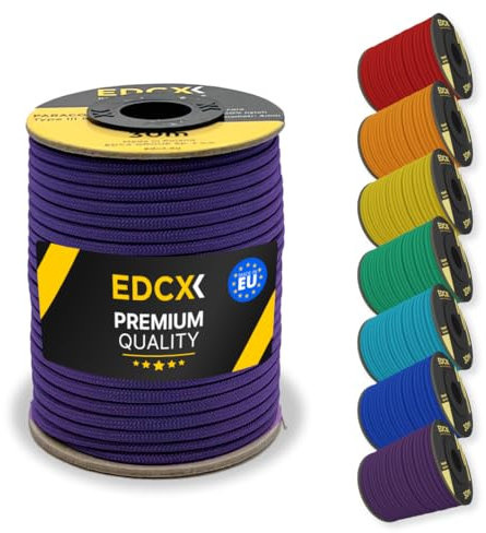 EdcX 4mm Nylon Paracord 550 30m (100 feet) - Type III, 100% Nylon Rope, 7 Strand Rope, 4mm Nylon Rope in Solid Colors (Purple, 30 m)
