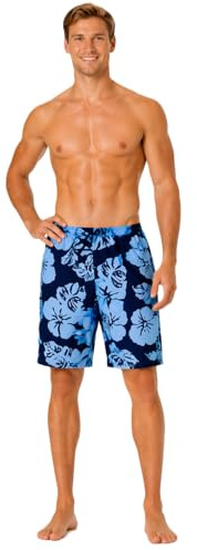 bugatti® - Badeshorts Herren, lang, Boardshorts, modern mit Blumenmuster, sommerlich, Hawaii/Tropical Style in schwarz/blau Größe L