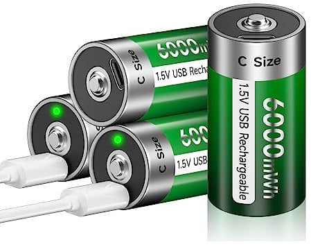 4 Stück Aufladbare Baby C Akku USB 6000mWh - 1.5V/Lithium Wiederaufladbare batterien C Akku hohe Kapazität Mit Typ C Ladekabel, 3 Stunden Schnellladung