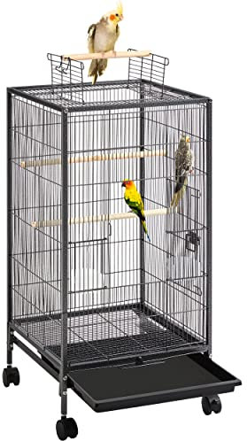 Yaheetech Jaula para Pájaros Jaula con Ruedas para Mascota Aves Loros Canarios Jaula Metálica 45,5x45,5x100,5 cm