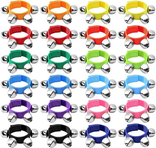 LATERN 24 Stück Armband Jingle Bells, 12 Farben Band Handgelenkglocken Armbänder Jingle Bells Musikalische Fußglocken Rhythmusinstrument Percussion für Baby Weihnachten Dekoration Gastgeschenke