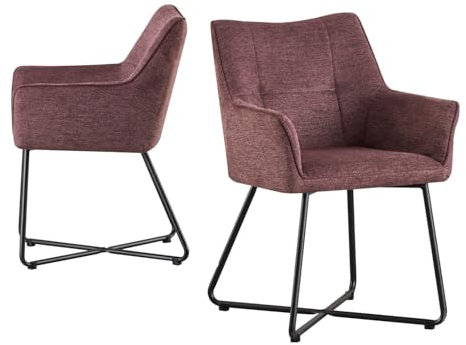 B&D home® Esszimmerstühle BREIGHT 2er Set – Polsterstuhl mit Armlehnen, Loungesessel-Schalenform, Webstoff Rot, stabiles Metallgestell Schwarz, Industrial-Modern Design für Küche, Esszimmer & Büro