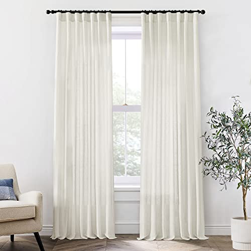 Leinen-Vorhänge für hohe Decken, Wohnzimmer, 2 Paneele, Schlaufenhaken, Plissee, Sichtschutz, halbtransparent, extra lang, XL, Hotelvorhang für hohe Fenster, 330 cm, Creme-Beige, Elfenbein, 127 x
