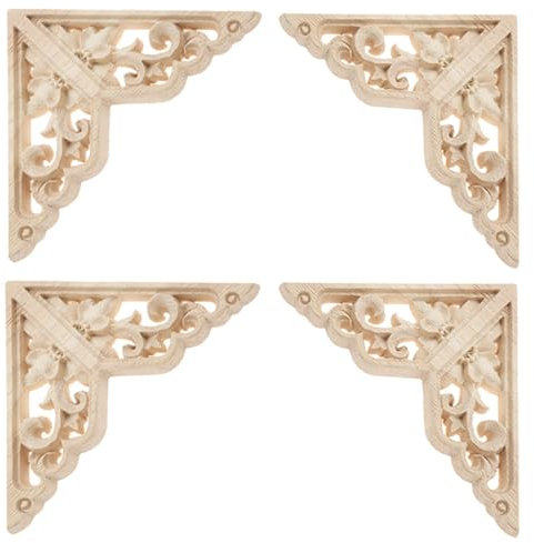 Gativs Holzornamente für Möbel - 4 Stück Skulptur Applique, Geschnitzt Corner Ornament, Schnitzerei Onlay Applikation, Möbel Ornamente Appliques Ecke, 25 * 25CM