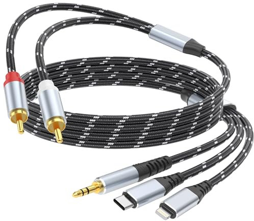 DCNETWORK 3.5mm to RCA Cable, RCA(3 in1) Male to Aux Audio Adapter HiFi Sound Headphone Jack Adapter Metal Shell RCA Y Splitter Connector for Phone/Pad Speaker MP3 Tablet HDTV