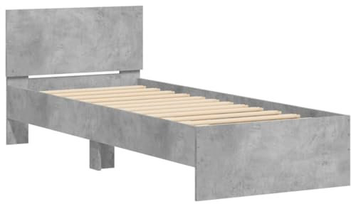 vidaXL Bettgestell, Bettrahmen mit Lattenrost, Bett Gästebett mit Kopfteil, Einzelbett Schlafzimmerbett Schlafzimmermöbel, Betongrau 90x200cm Holzwerkstoff