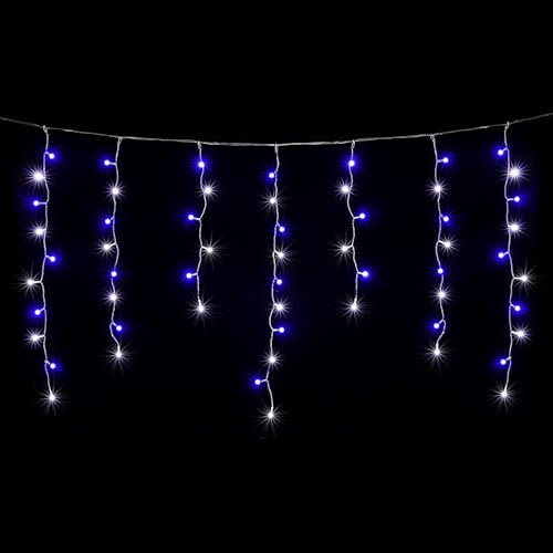 SALCAR LED Eisregen Lichterkette Außen 2m, 80er LED Lichtervorhang Innen Weihnachten mit 8 Beleuchtungsmodi und Memory-Funktion, Wasserdicht Weihnachtsbeleuchtung Außen für Pavillon Balkon, Blauweiß