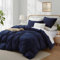 Boqingzhu Baumwolle Bettwäsche 220x240cm Blau Dunkelblau Einfarbig Uni Doppelbett Weich Renforce Baumwollbettwäsche Bettbezug 220x240cm und 2 Kissenbezüge 80x80cm mit Reißverschluss
