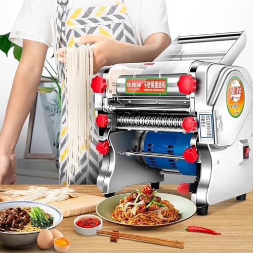 Qiang 550w/750w Macchina Automatica per Fare Pasta Tagliatelle Elettrica Macchina per Pasta Fresca Sfogliatrice in Acciaio Inox,per Casa E Ristorante con 2 Lame,Gradi Spessore Regolabili,FKM-160