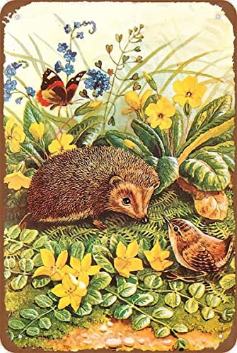 Metallschild, niedlicher Igel, lustiges Retro-Schild, Zuhause, Küche, Bar, Café, Club, Höhle, Wanddekoration, Vintage-Blechschild, 30 x 43 cm