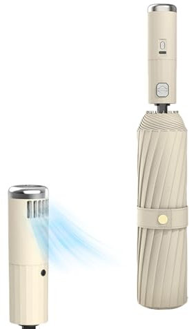 Wpsagek Paraguas plegable, Paraguas con ventilador - Paraguas automático de protección solar - Paraguas ligero portátil, paraguas multiusos para parque, viajes, vida diaria, mochilero