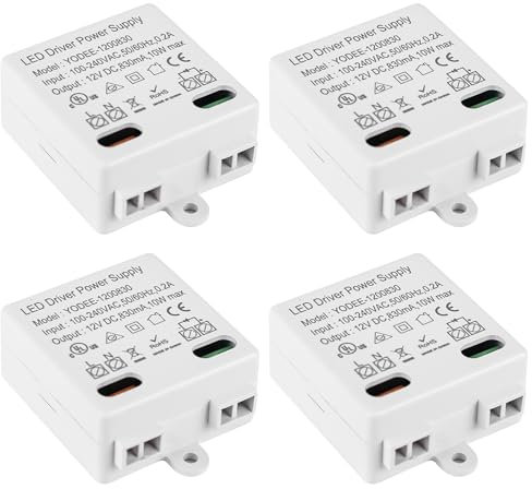 Aicharynic 12V/DC 10W Mini LED Transformator 4 Stück, LED Leuchmittel Trafo Mini Transformator LED Trafo 100-240V auf 12V DC Konstante Spannung LED Treiber Netzteil für 12V LED Leuchten und Stripes