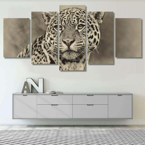 Leinwand Bilder 5 Stück Wandbilder Vintage Style Schwarz-Weiß-Bild Jaguar Wandbilder Set Wanddekoration Leinwandbilder Moderne Deko leinwandbilder xxl 200X100(Kein Rahmen)