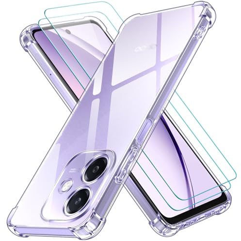 iVoler 3 in 1 Cover per OPPO A40 / A40m / A60 5G (Non per Oppo A60 4G) con 2 Pezzi Pellicola Vetro Temperato, Trasparente Antiurto Custodia, Sottile Morbida in Silicone TPU Protettiva Case