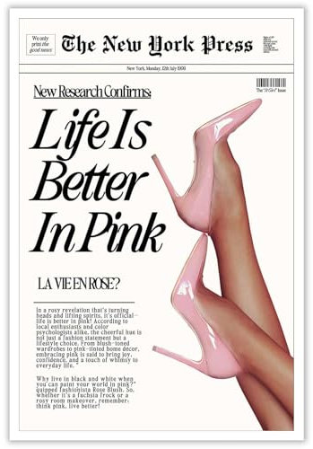 noskisy Trendy Life Is Better In Pink Hot Girlly Poster, Nachrichtenüberschrift, Zeitung, Leinwand, Wandkunst, High Heels, adrette, ästhetische Drucke, Gemälde für Zuhause, Schlafzimmer, Wohnheim,