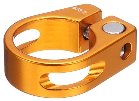 sourcing map Bike Seat Post Clamp 28.6mm Clip Aluminum Alloy Bicycle Locking Seat Post Ring with M4 Hex Screw for 25.4mm Bicycle Mountain Road Bike Tube, Gold