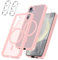 Cover per Samsung Galaxy S25 5G Compatibile con 2 vetri temperati e 2 vetri per Fotocamera, Translucent Matte Slim Back PC+TPU Bumper Shockproof Compatible Magnetic Cover per - Rosa Chiaro