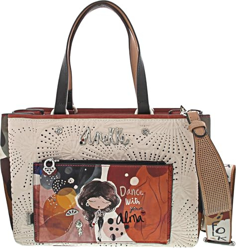 Anekke Große Tote Tasche, großes Fassungsvermögen, Außentaschen und Umhängetasche, Maße: 29 x 21 x 14 cm, Zubehör und Accessoires für Damen, Mehrfarbig