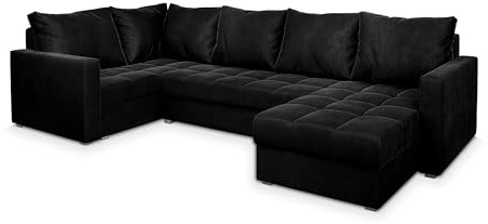 Masseno Ecksofa LORIVO L-S mit Schlaffunktion U-Form, Sofa mit Bettkasten, Wohnzimmersofa, Couch, Soffa, Bettsofa, Couchgarnitur- Schwarz, Kronos 07