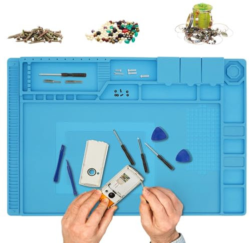 Lötmatte Silikon 45x30cm Löten Magnetmatte 500℃ Hitzebeständige Esd Matte für Lötpistolen Elektronik Werkzeugorganizer Lötunterlage für Reperatur Elektronische Laptop Handy (blau 45 * 30cm)