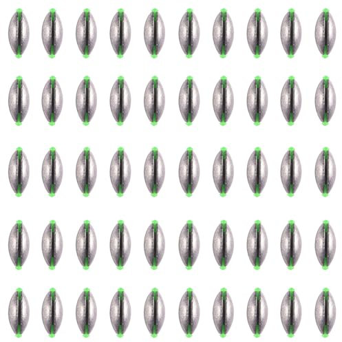 50 pesas de pesca, 2 G, con núcleo de plástico, plomos de pesca ovalados para pesca en agua dulce y salada