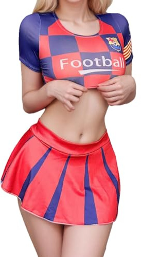 Damen Sexy Cheerleader Kostüm Cosplay Cheerleading Outfit Crop Top und Faltenrock Rollenspiel Dessous Babydoll High School Football Uniform 2 Teiliges Set für Halloween Club Karneval Mottoparty