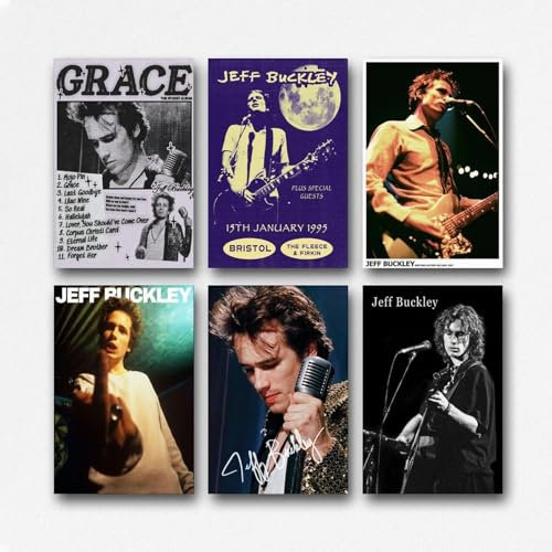 Lenaeo A Set Of 6 Jeff Poster Buckley Music Vintage Live Poster Für Zimmer, Ästhetische Leinwand-Wandkunst, Schlafzimmer-Dekor Poster 08x12inch(20x30cm)