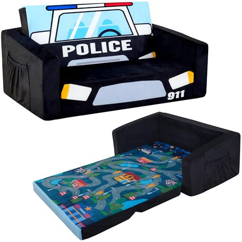 MALLBEST Kindersofa Ausklappbar 2 in 1 Schlafsofa Kindersessel für Kinderzimmer, Faltbares Sofa für Jungen & Mädchen, Geschenkidee (Breite Version, Schwarz)