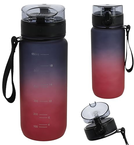 Cepewa Trinkflasche 650ml Sport | PET PP PE 7x24cm lila pink Farbverlauf | Sportwasserflasche Handschlaufe Sieb BPA-frei (lila/pink, 650ml)