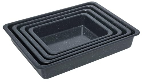 ProCook Roasting Tin Set - 4 Piece, Black Carbon Steel High Gloss Granite Effect Non Stick Baking Pans - Durable Heavy Duty Cookware