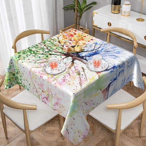 BLWSLC Bella tovaglia da picnic con motivo albero quattro stagioni, 152,4 x 152,4 cm, quadrata, adatta per feste e uso quotidiano.