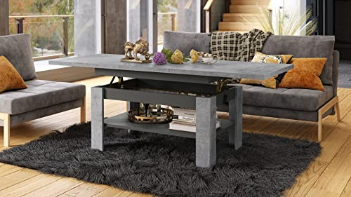 designimpex Rio Couchtisch ausziehbar höhenverstellbar 130/170 cm in Beton/Anthrazit Matt modern Ablage Wohnzimmertisch Esstisch Beistelltisch Sofatisch Couch Tisch Living Room Table Wohnzimmer