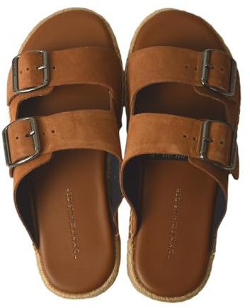 Tommy Hilfiger Herren Flex Jutte Slipper mit verstellbaren Schnürsenkeln und Logo-Schnalle, Artikel FM0FM05503, GQM Fudge brown, EUR 42 - UK 8 - USA 9 - CM 26,5